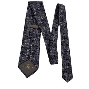 CANALI Paisley Silk Tie Black Silver Made in Italy Men's Formal Luxury Power